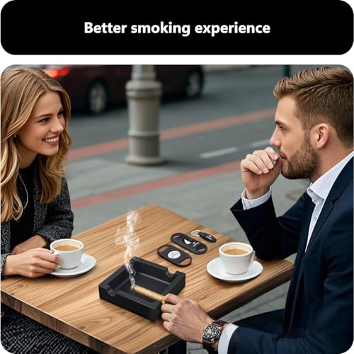 Silicone Cigar Ashtray Set for Patio with 3 Stainless Steel Cutters