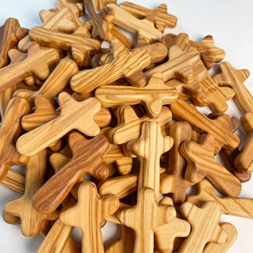 30-Piece Small Olive Wood Holding Crosses, 2.56in Portable Prayer Pocket Cross