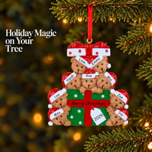 MAXORA Personalized Teddy Bear Family of 9 Christmas Ornament - Custom Tree Decoration
