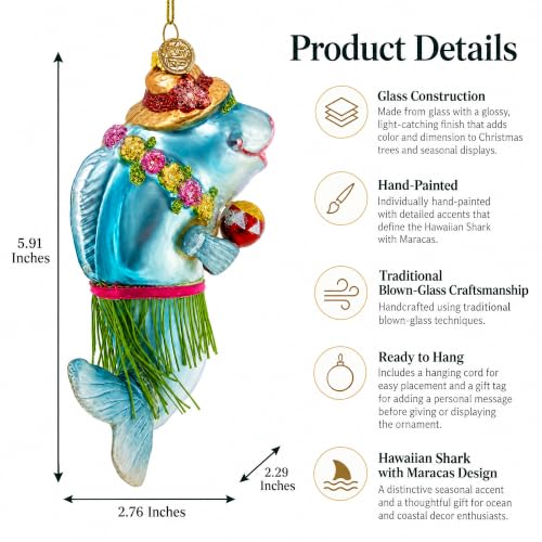 Hawaiian Shark with Maracas Glass Christmas Ornament by BestPysanky