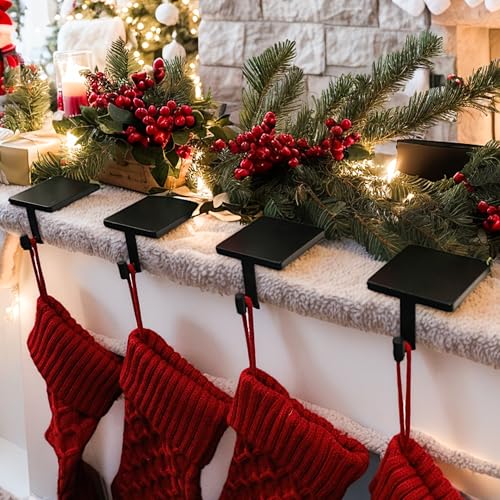 Heavy-Duty Cast Iron Christmas Stocking Holders - Set of 4 Black Mantel Hooks