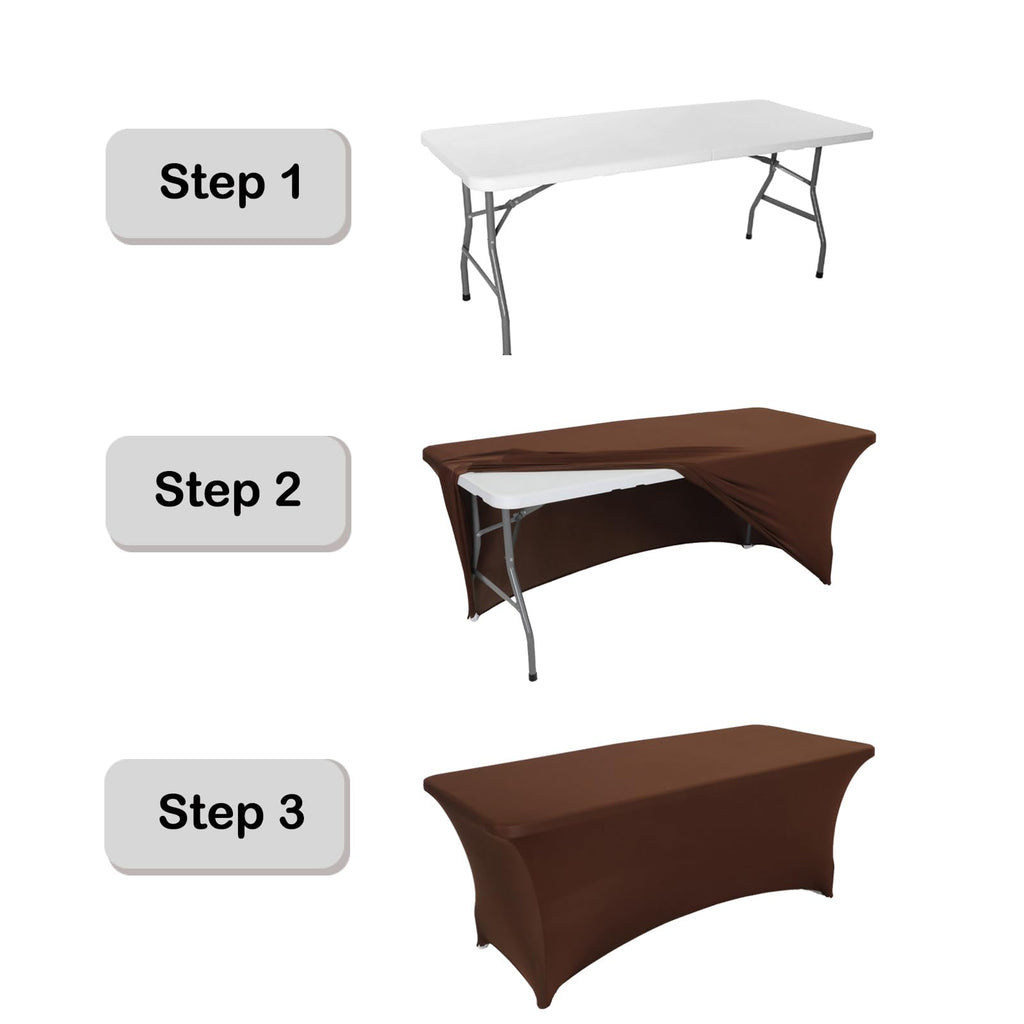 SweetEasy 4FT Pack of 2 Spandex Table Cover,Fitted Stretchable Tablecloth,Stretch Table Cloth for Wedding Party Event Meeting Banquet Decoration 48" L x 30" W x 24" H(Brown)