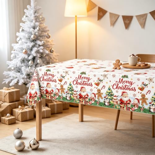 Ediactcyl 4-Pack Christmas Tablecloths, 54x108 Inches Waterproof Disposable