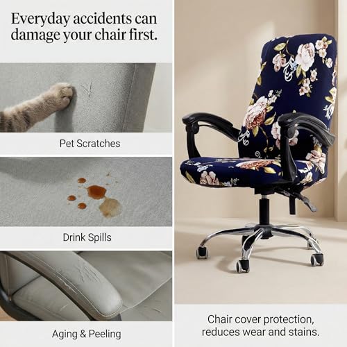 Stretch Office Chair Cover - High Back Slipcover, Peony, Large