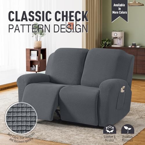 Stretch Loveseat Recliner Covers 6 Piece Set - Charcoal Grey