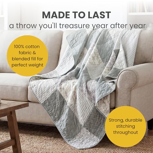 Cotton Quilted Throw Blanket 50"x60" Sage Green - Cozy Patchwork Design