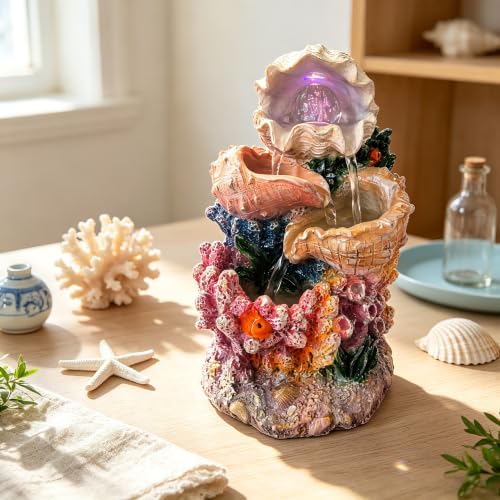 YOQUATE Ocean Themed Tabletop Water Fountain for Meditation - Seashell & Coral Decor