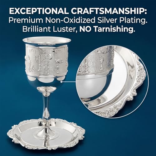 Silver Plated Kiddush Cup and Matching Tray Set for Shabbat and Holidays