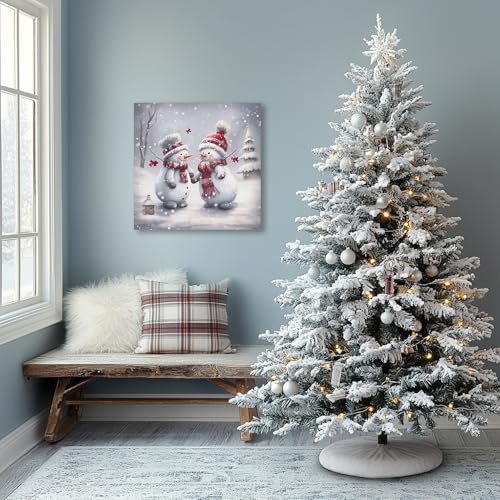 24x24 Snowman Canvas Wall Art - Two Playing Snowmen Christmas Home Decor