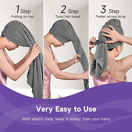 Umisleep Extra Large Microfiber Hair Towel - Ultra Absorbent, Grey