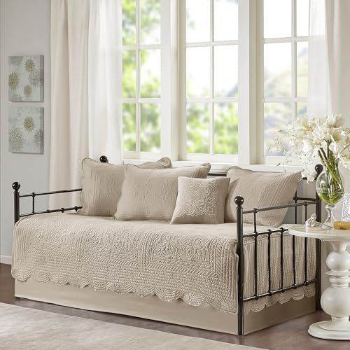 6-Piece Coastal Damask Quilted Daybed Cover Set with Scallop Edge
