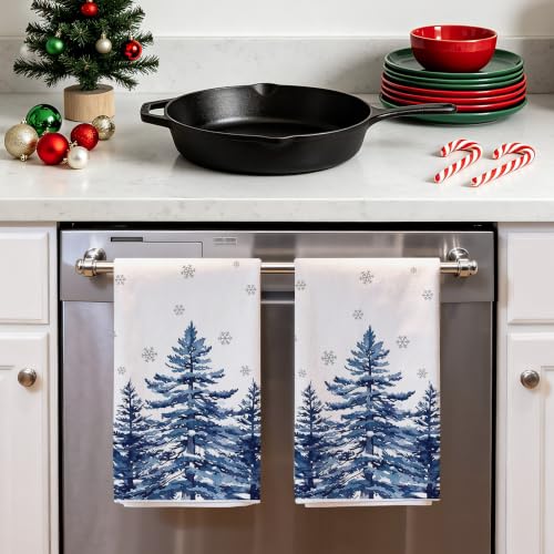 Bonsai Tree Christmas Kitchen Towels 18x28in - Blue Pine Tree Design (2-Pack)