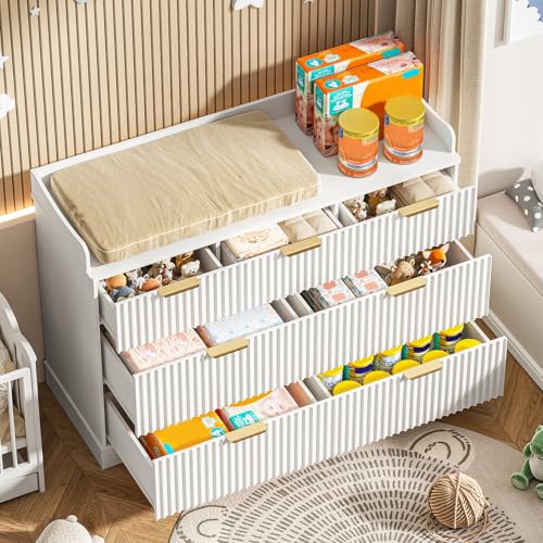 Vabches 7-Drawer Baby Dresser with White Finish, Kids Nursery Storage Organizer