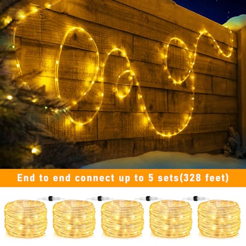 66ft LED Rope Lights, IP65 Waterproof Connectable Warm White String Lights