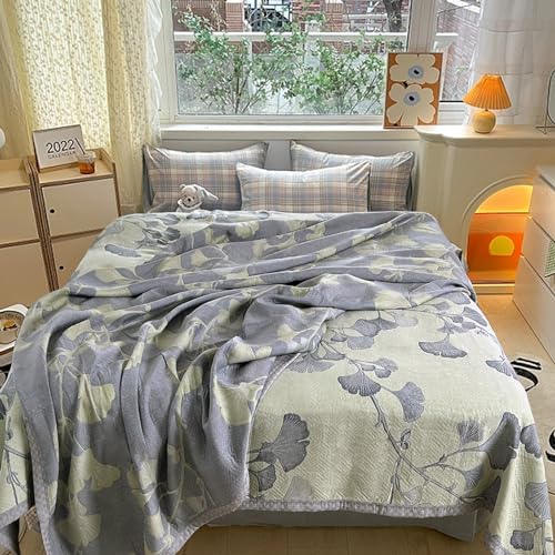 Ginkgo Leaf Reversible Quilt - Queen Size Cotton Bedspread