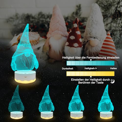 Gnome Night Light 3D Optical LED Lamp with Remote, 16 Color Changing & Timer - Ammonite Gnome Decor