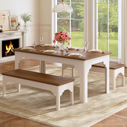 63-inch Farmhouse Dining Table Set with 2 Benches, Space-Saving Kitchen Set