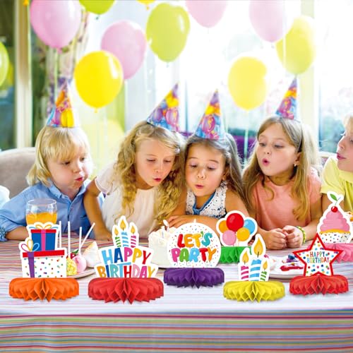 Gatherfun Happy Birthday Honeycomb Centerpiece Table Decorations Set - 9 Pcs