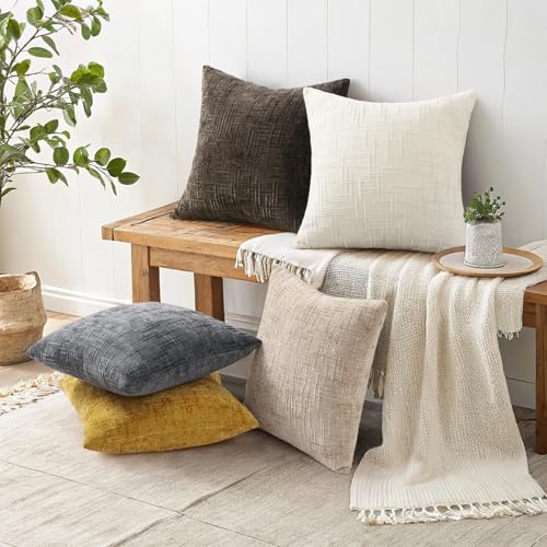 Textured Chenille Throw Pillow Covers 18x18 Set of 2 - Cream White