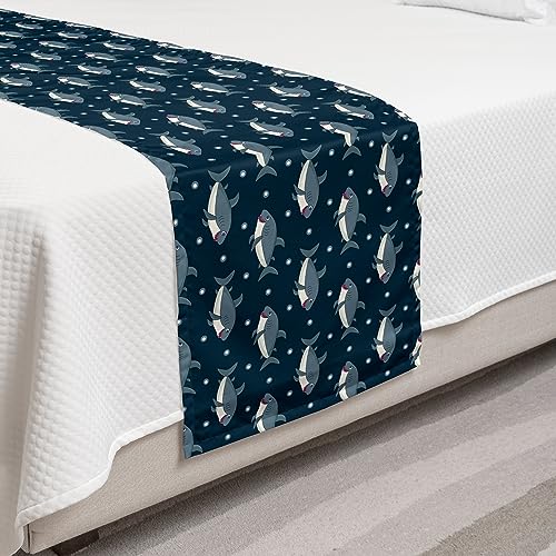 Lunarable Baby Shark Satin Bed Runner, Decorative Twin Bed Scarf, Taupe