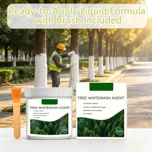 Tree Trunk Whitewash Paint with Brush - Sun & Frost Bark Protection (10.58 oz)