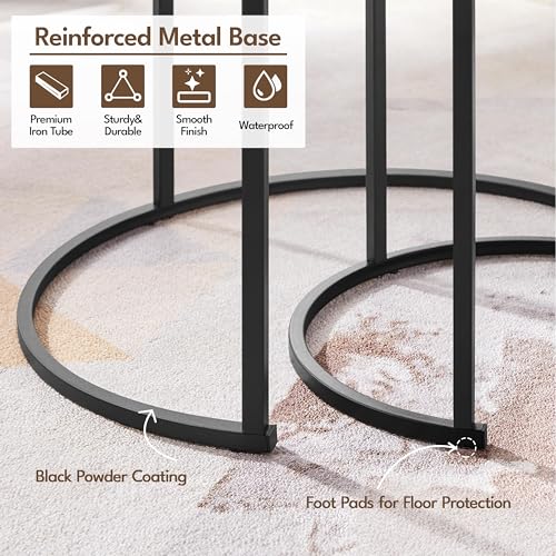 Round Nesting Coffee Table Set of 2, Rustic Brown Industrial Side Tables