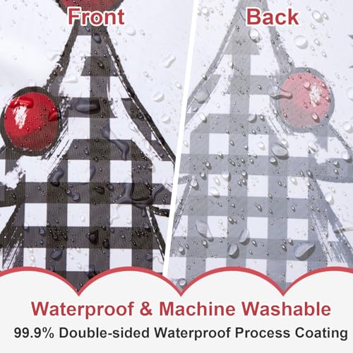 Baccessor Merry Christmas Tree Shower Curtain 72x72 in, Red Buffalo Plaid Snowy Trees Waterproof