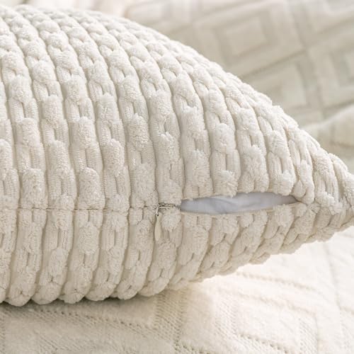 Corduroy Throw Pillow Covers 18x18 Set of 4 - Soft Neutral Cushion Cases
