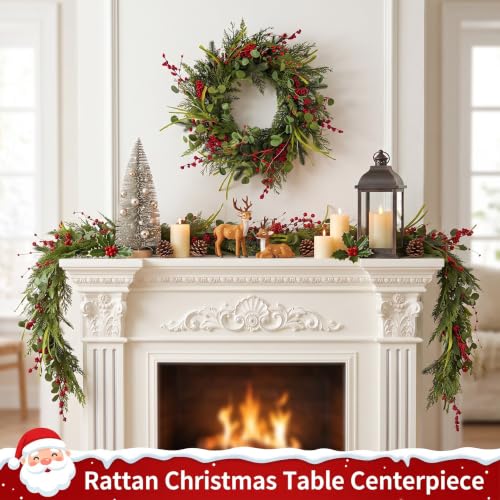 6FT Norfolk Pine Christmas Garland with Eucalyptus Red Berries - TAPBUY Christmas Garland (Variation: Christmas Garland) Indoor Holiday Decor