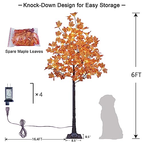 6FT Lighted Maple Tree with 120 Warm White LED Lights - Fall Decor