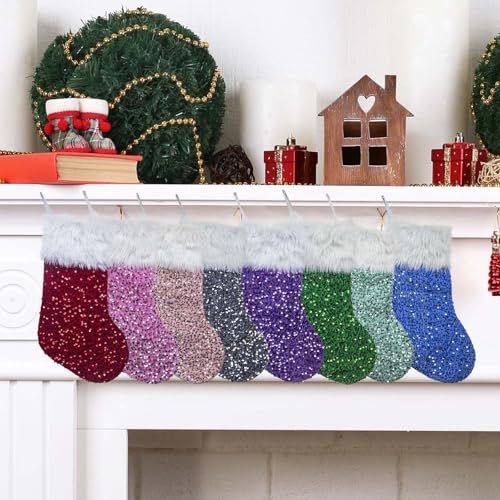 17-Inch Sparkly Sequin Christmas Stocking with Plush Cuff - Hot Pink