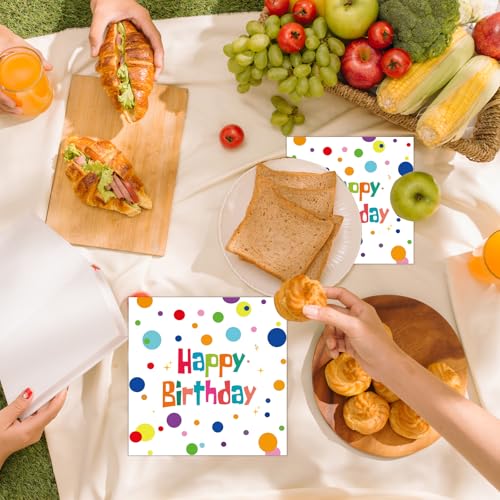 50PCS Colorful Dot Happy Birthday Paper Napkins 13x13in Decorative Party Supplies