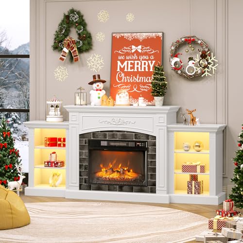 80-Inch Fireplace TV Stand for 90-Inch TVs with LED Lights and Storage