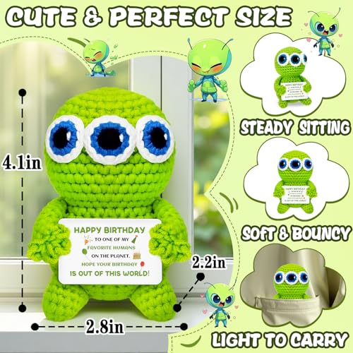Birthday Crochet Alien Decor Gift for Women & Men – Handmade Desk Charm (3-inch) – Qucibm