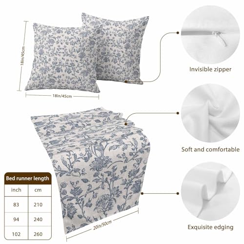 Birchloom Farmhouse Queen Bed Runner Set with 2 Floral Throw Pillow Covers