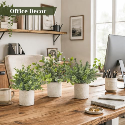 3-Pack Small Artificial Eucalyptus Plants in Pots for Home Office Desk Decor