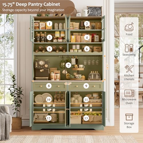 75" Tall Kitchen Pantry Storage Cabinet with Coffee Bar Hutch & Outlet