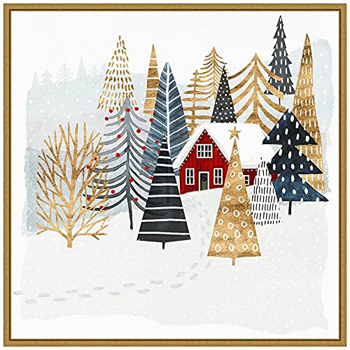 Amanti Art 22x22 Framed Canvas Wall Art Holiday Chalet I Tree (Sylvie Gold Frame)