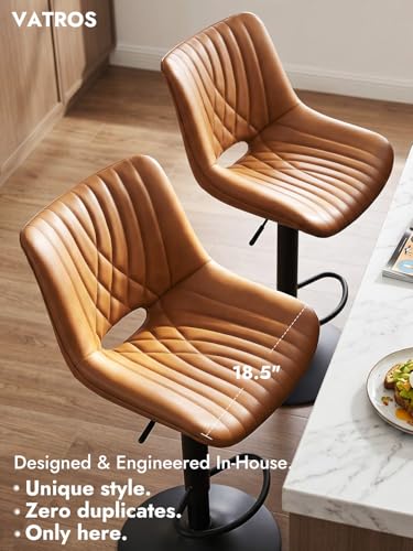Adjustable Swivel Bar Stools Set of 2, Upholstered Faux Leather Counter Chairs