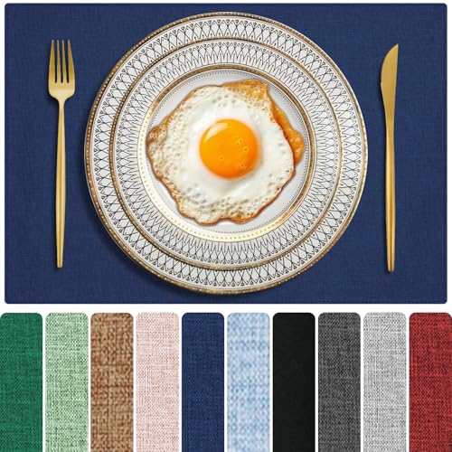 Cloth Placemats Set of 6, Cotton Linen Blend Table Mats, 13" x 19" Navy Blue
