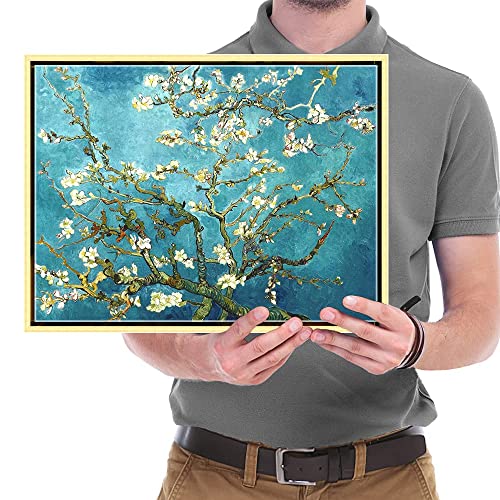 Wieco Art Framed Wall Art Canvas Prints of Almond Blossom by Vincent Van Gogh Paintings Reproduction Abstract Artwork for Wall Decor Golden Frame