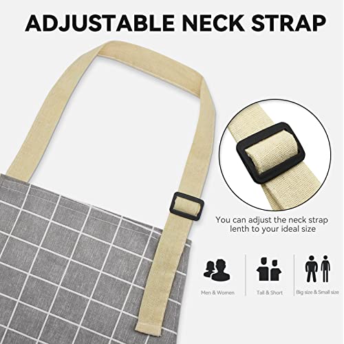 2-Piece Waterproof Cotton Linen Apron Set with Pockets and Adjustable Strap