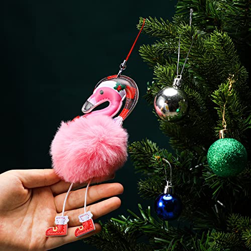 Amyhill Pink Flamingo Christmas Ornaments Set of 6 with Santa Hats