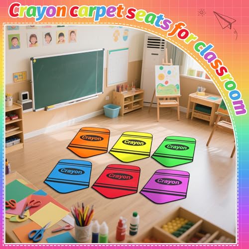 6-Piece Crayon Classroom Carpet Seats, 14x17 Inch Non-Slip Floor Mats