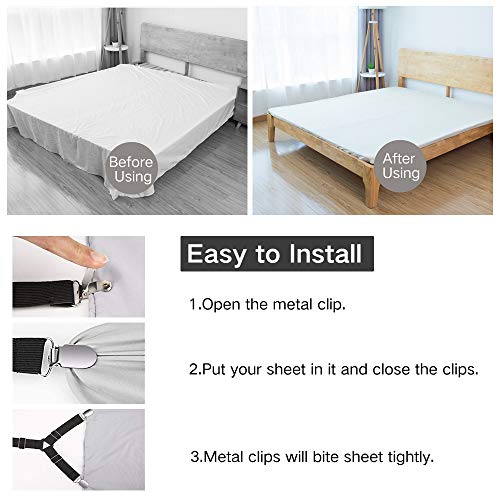 Adjustable Bed Sheet Straps - 4 Pack Mattress Corner Clips & Fasteners