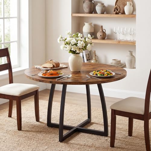 47.2-Inch Round Dining Table, Rustic Farmhouse Kitchen Table for 4-6