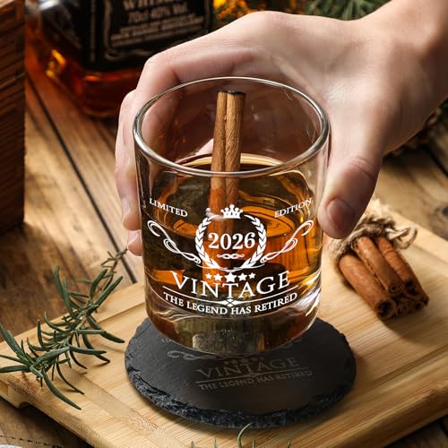 Retirement Whiskey Glass Gift Set for Men - 2026 The Legend Has Retired