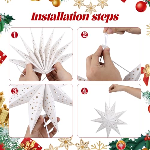 OSALADI 3-Pack 9-Point Star Paper Lanterns Hanging Lampshades 13.78in