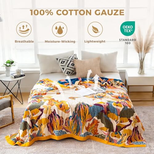 Boho 100% Cotton Throw Blanket 60"x80" - Reversible Floral Jacquard