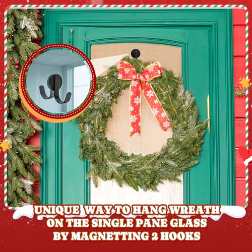 Magnetic Wreath Hanger for Metal Front Door, Rubber Coated, Black, 2 Pack